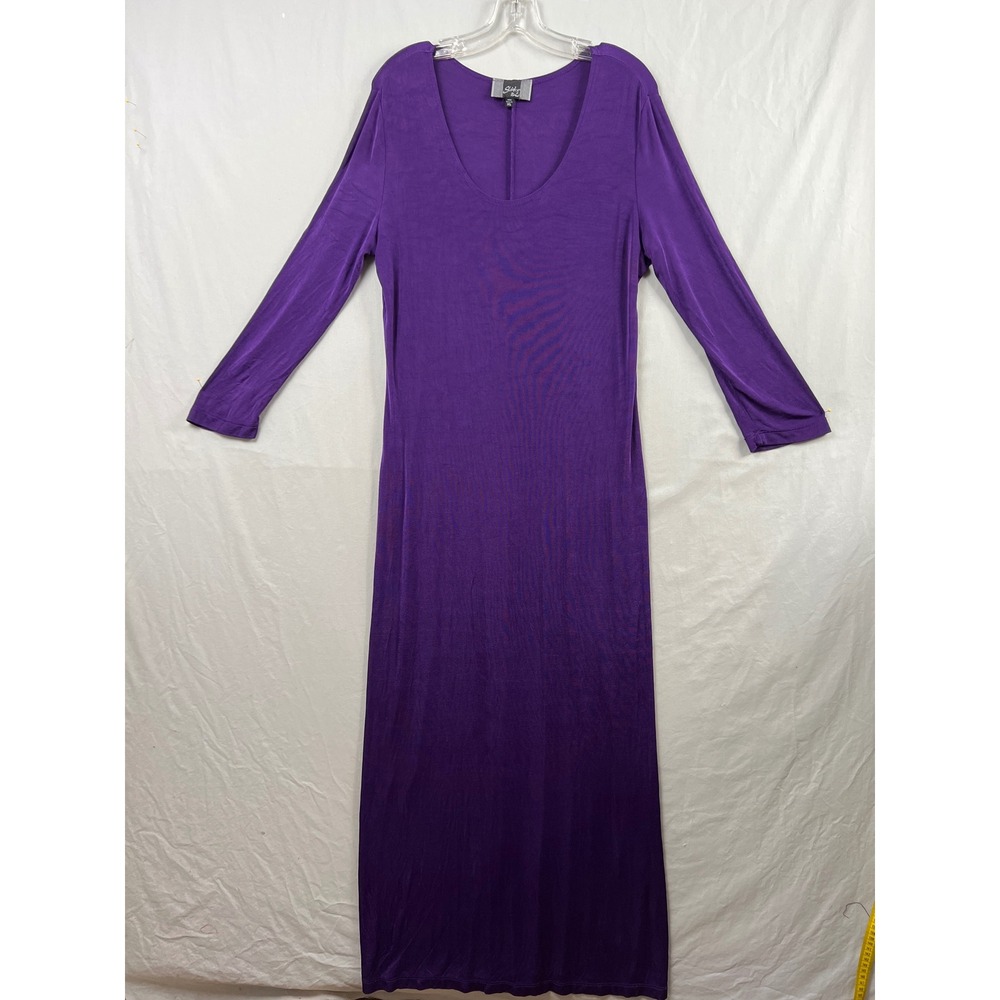 Slinky Brand Maxi Dress Womens XL Purple Long Sleeve Scoop Neck Acetate Blend
